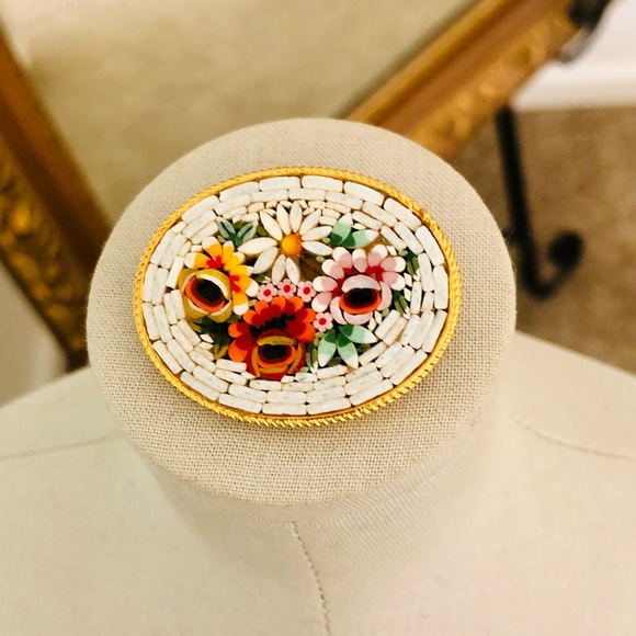 Vintage MicroMosaic Floral Brooch - Picture 4 of 11
